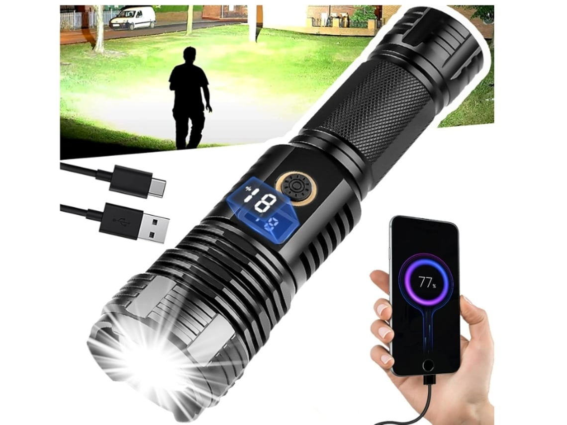 Linterna LED recargable Yunzii, 90.000 lúmenes, resistente al agua, con 5 modos de zoom, color negro