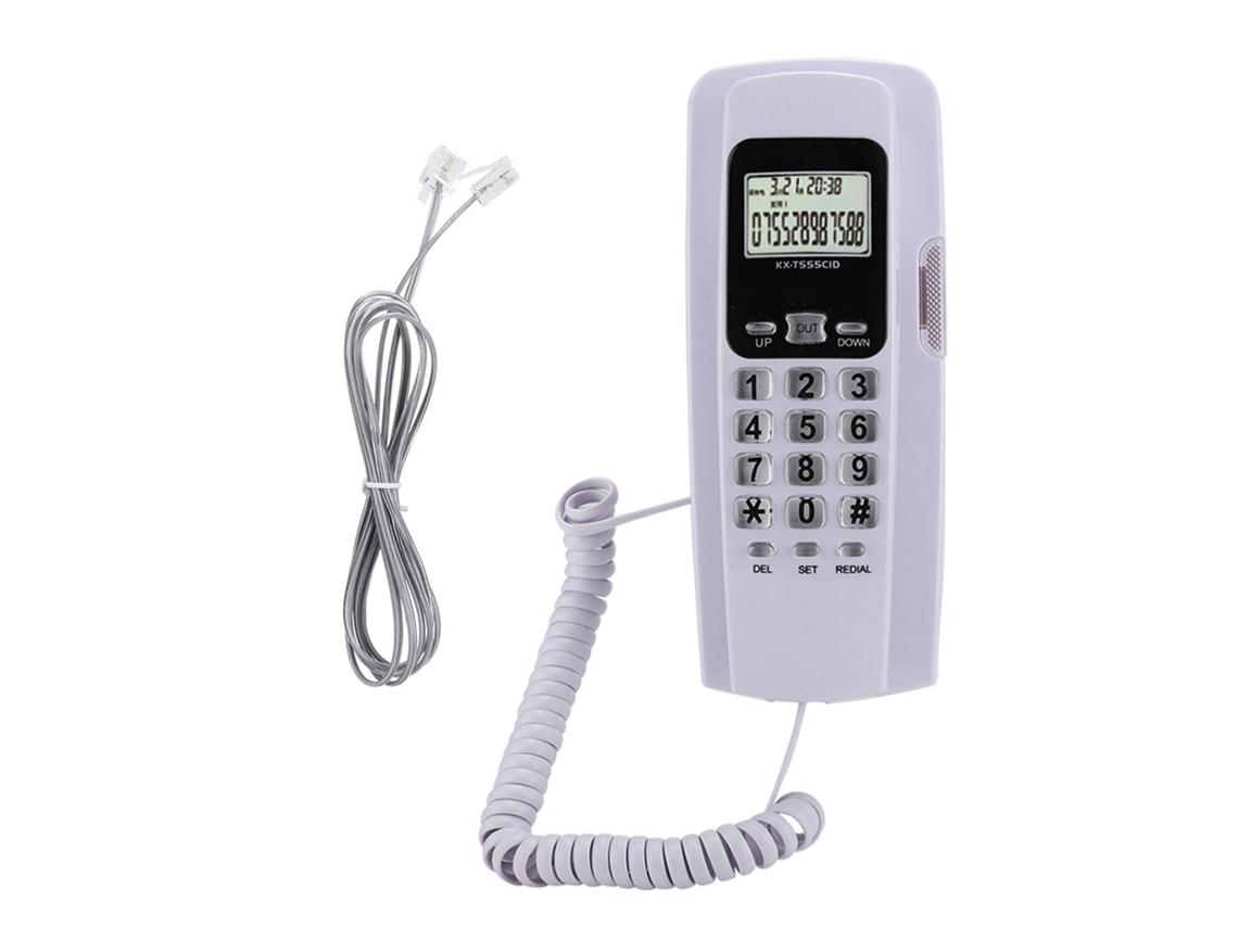 Mini Teléfono De Pared Con Pantalla Lcd Y Retroiluminación Para Hoteles, Hogares Y Oficinas - Blanco