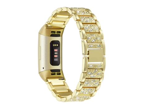 Correa de acero inoxidable cadena de diamantes de imitación para Fitbit Charge 3/4 - dorado