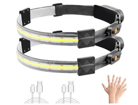 Linterna frontal, paquete de 2, linterna frontal LED superbrillante de 1200 lúmenes, 3 modos para acampar al aire libre, pescar, correr (negro)