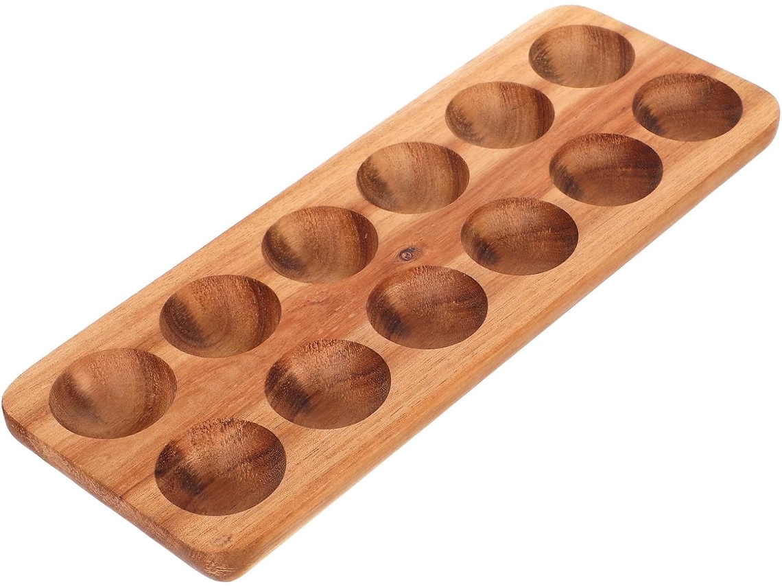 Bandeja Huevos Madera Acacia Marrón Soporte Rectangular Resistente Encimera Cocina Almacenamiento Versátil
