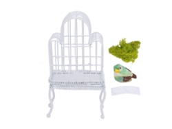 Jaula Para Pájaros En Miniatura 1:12 Con Puerta Que Se Abre, De Metal, Con Césped Artificial Y Pegatina Blanca.