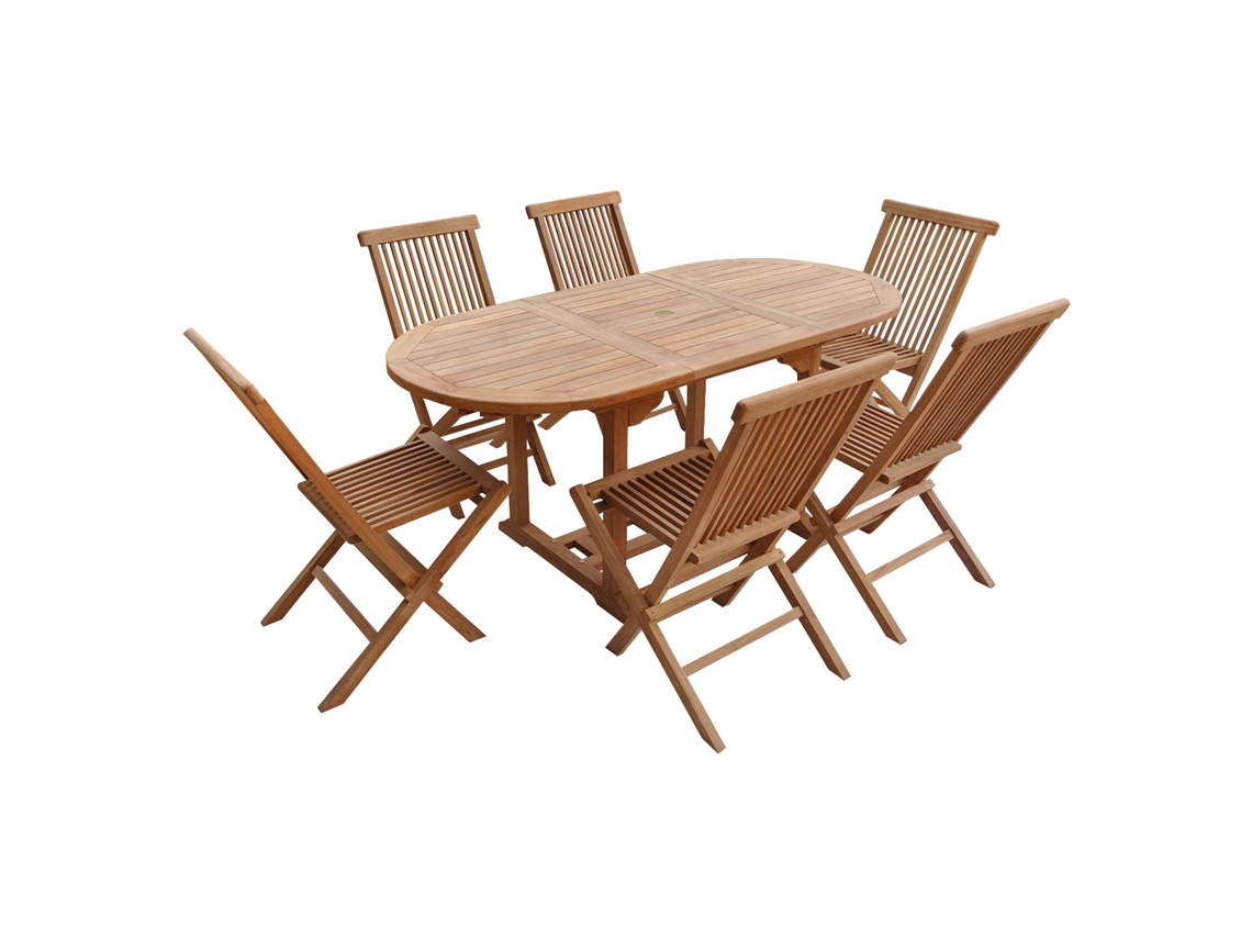 Muebles de jardín de teca LOMBOK - mesa extensible ovalada - 6 plazas HAPPY GARDEN