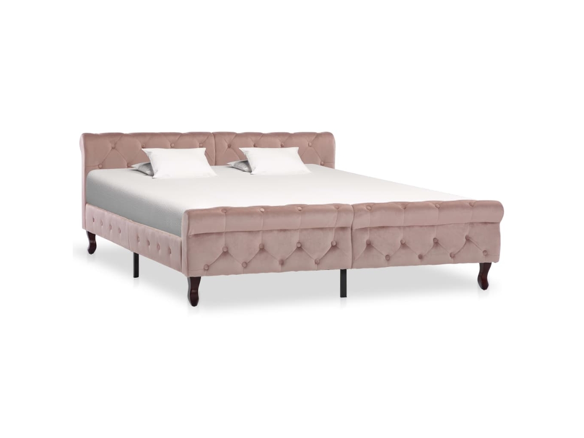Estructura De Cama Sin Colchón Terciopelo Rosa 160x200 Cm