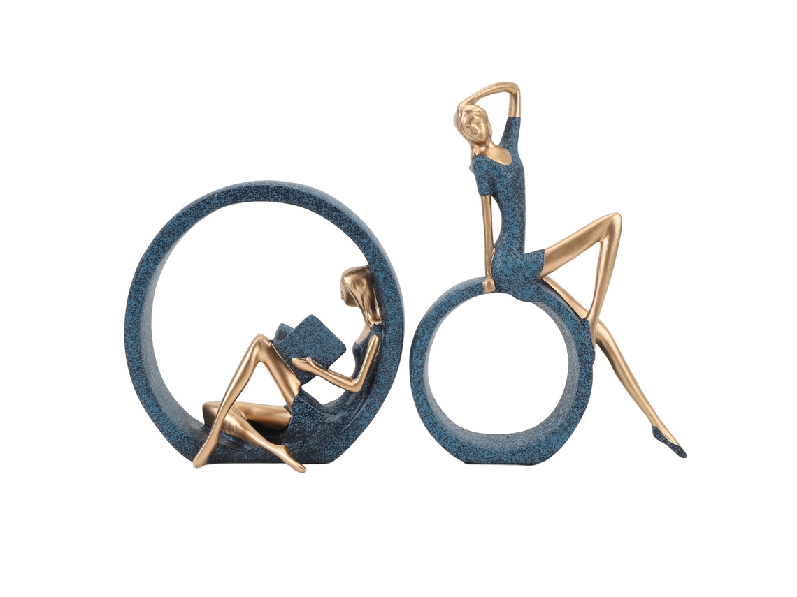 Baok - 2 piezas de pequeñas figuras de resina: Yoga, lectura, esculturas estéticas modernas, decoración para estantería, biblioteca o como regalo.