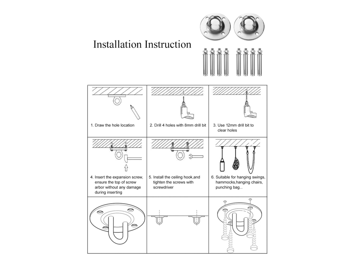 Soporte De Pared Y Techo De Acero Inoxidable Lixada Para Correas De Suspensión, Anillas Olímpicas Y Columpios De Yoga.