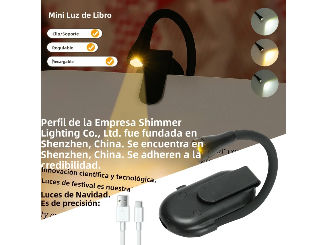 (negro, 1 Pieza) Luz De Lectura Led Con Clip, Rotación De 360°, Carga Usb.
