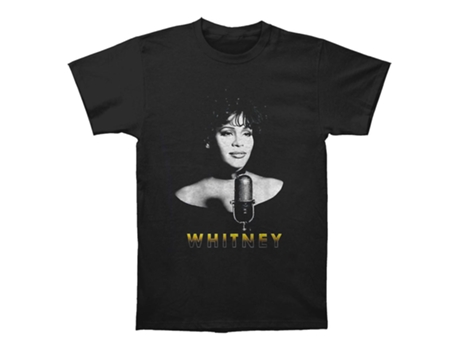 Camiseta ROCKINSTONE negra con foto en blanco y negro de Whitney Houston (XL)