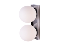 Aplique de pared Bolonia con dos esferas de cristal esmerilado y base rectangular cromada, E27 Alpinaluz