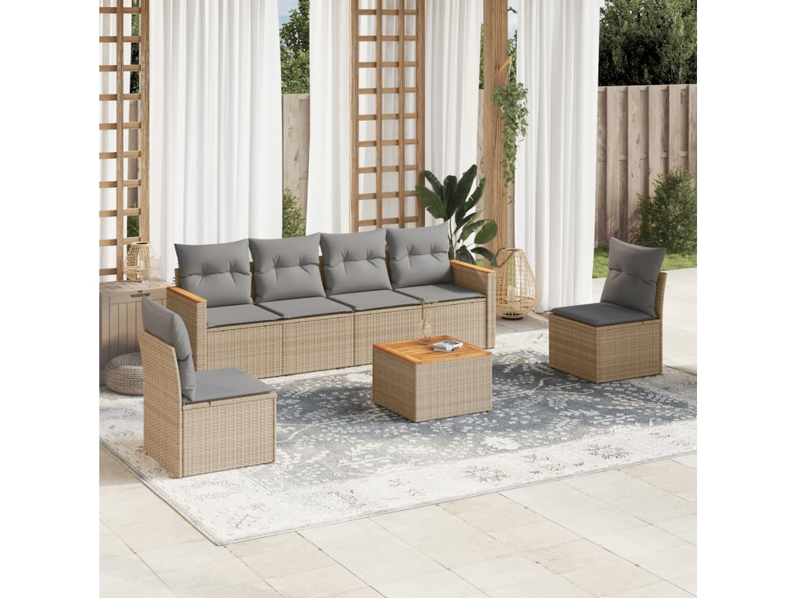 Conjunto de 7 sofás de jardín con cojines de mimbre beige de Dkd Home Decor