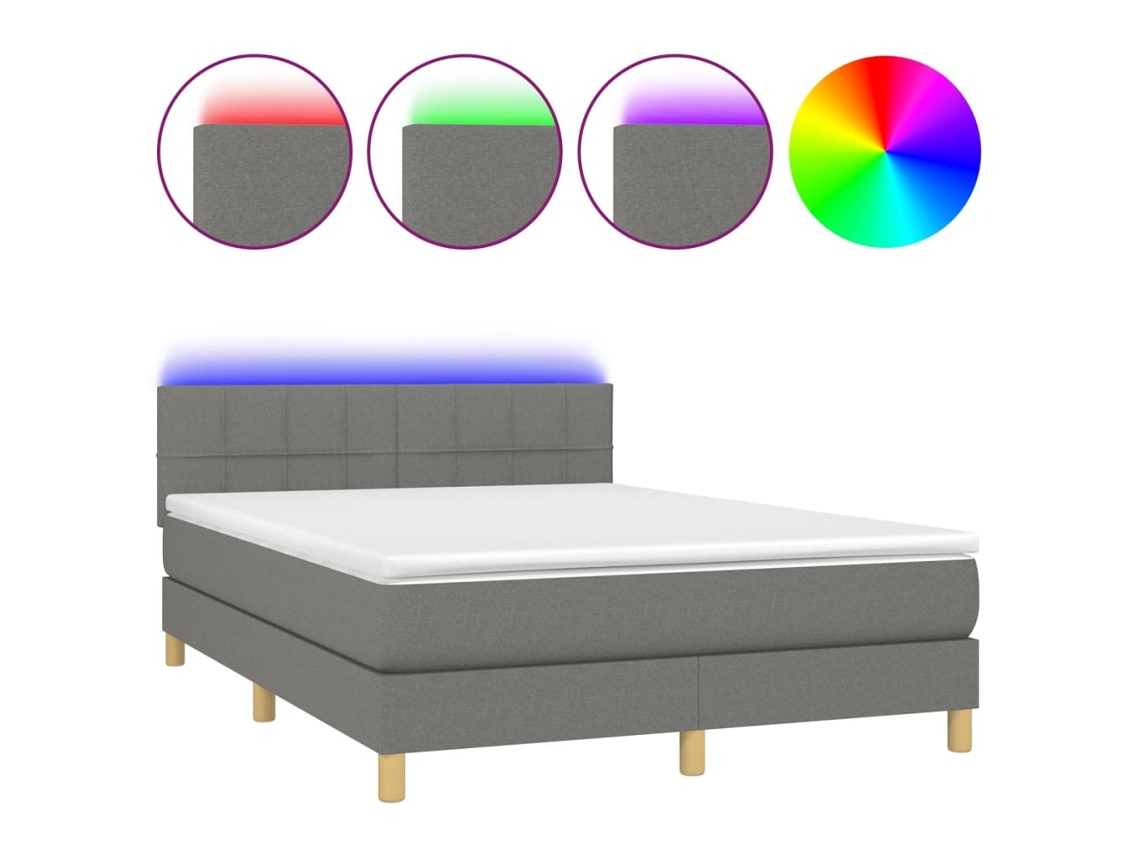 Maison Exclusive - Cama Box Spring Colchón Y Luces Led Tela Gris Oscuro 140x190 Cm