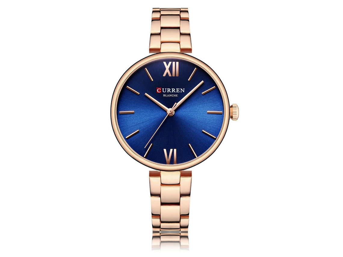 Reloj De Pulsera De Acero Inoxidable Para Mujer, Resistente Al Agua Hasta 3 Atm, Con Números Romanos, Oro Rosa, Azul.
