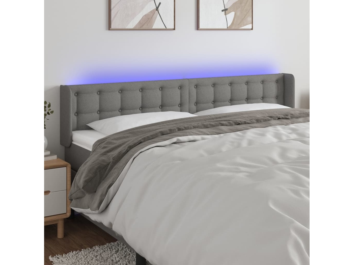 Cabecero Con Led De Tela Gris Oscuro 203x16x78/88 Cm