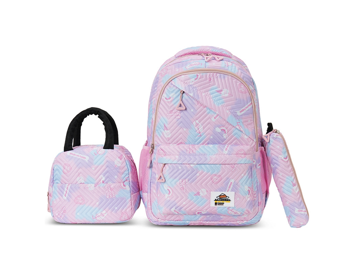Mochila escolar de tres piezas, gran capacidad, rosa
