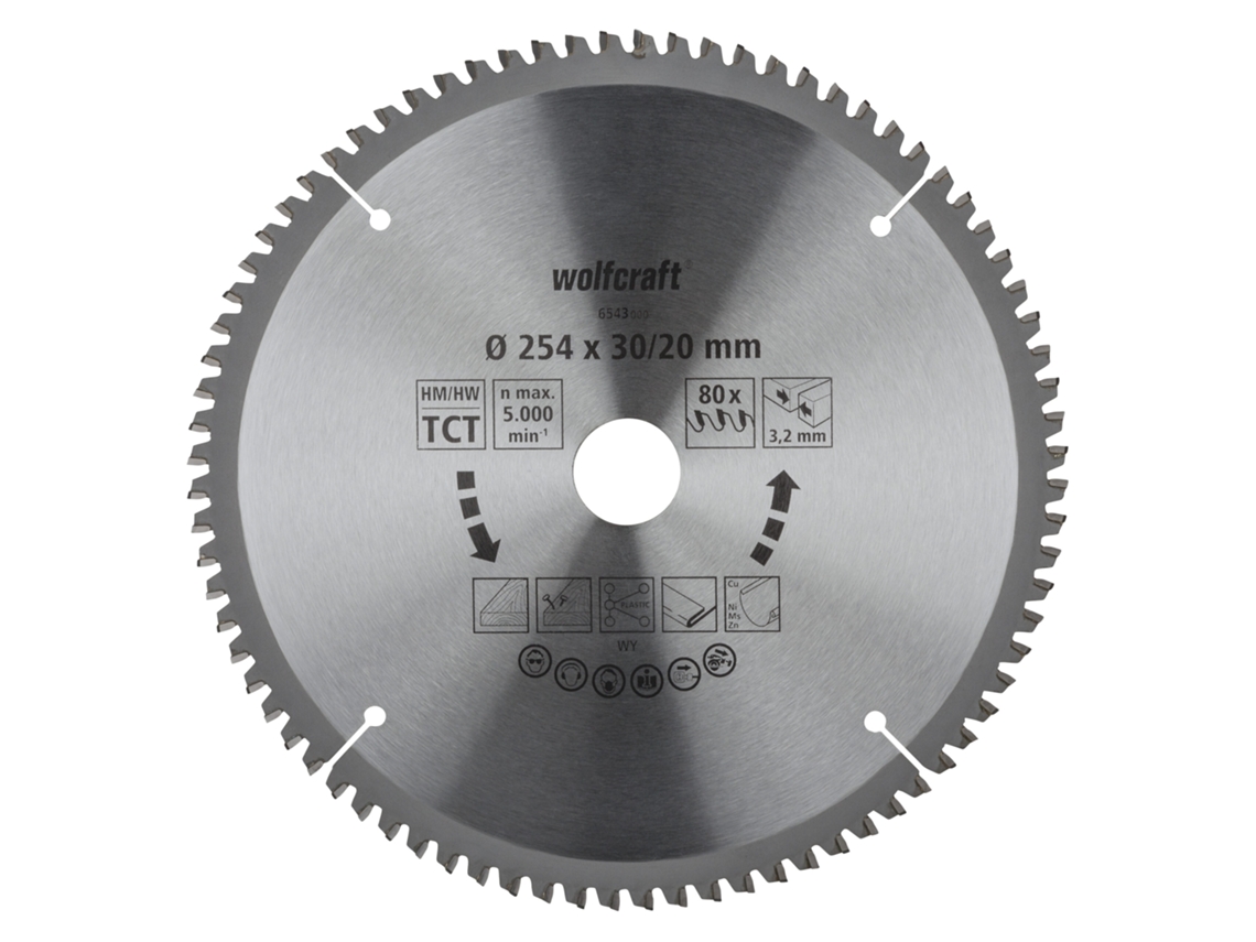 Wolfcraft 6543000 - 1 Disco De Sierra De Corte E Ingleteado Ct 80 Dientes Ø254mm