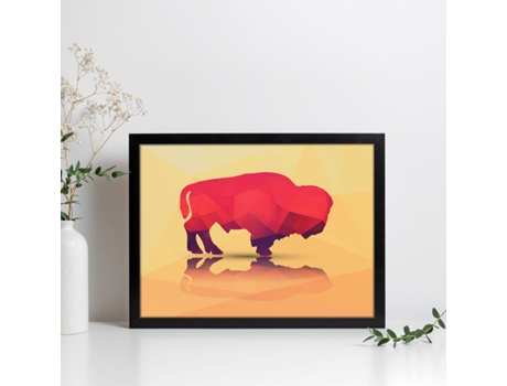Póster NACNIC de Animales Geométricos con Fondos A Color. Bufalo, Ilustrada con Formas Geométricas, y con Un Colorido Fondo.