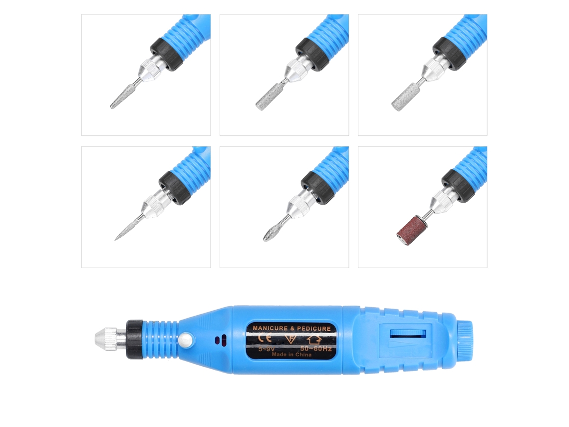 Mini Taladro Eléctrico Usb Con 6 Cabezales De Lijado, Velocidad Ajustable De 3000 A 20000 Rpm Para La Eliminación De Gel De Uñas.