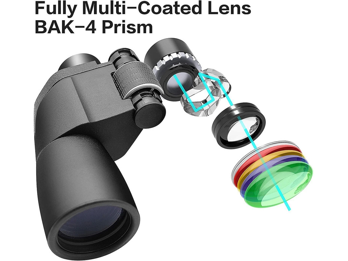 Binoculares 10x50 para adultos Bak 4 Porro Prism Multicapa IP68 para caza de aves y ballenas, viajes al aire libre, color negro Yizhood