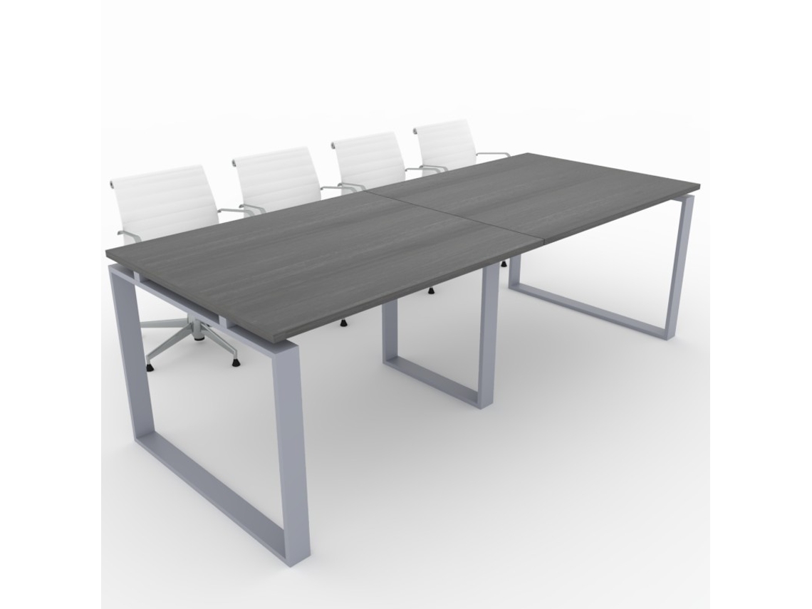 Mesa de Reuniones, hogar y Oficinas. Estructura metálica Cerrada color Plata, Tablero melamina color Roble Azabache. (240x100). Fabricado en España. OFICIT