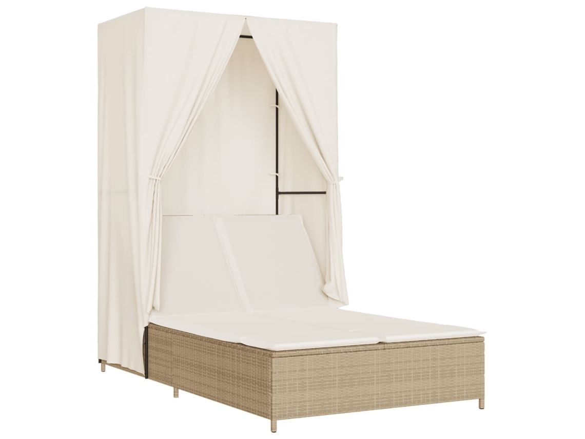 Tumbona doble con dosel y cortinas de mimbre, beige, MAISON EXCLUSIVE