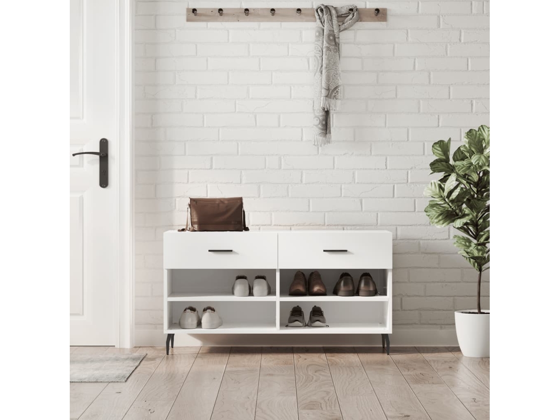 Banco Zapatero Organizador en Derivados de Madera Blanco Brillante 102X35X55 Cm