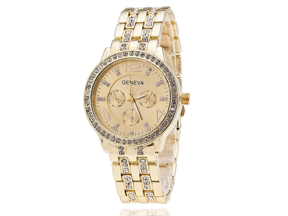 Reloj De Pulsera De Negocios Para Mujer Con Diamantes De Imitación, Brazalete De Acero, Esfera Analógica De Cuarzo, Color Dorado.