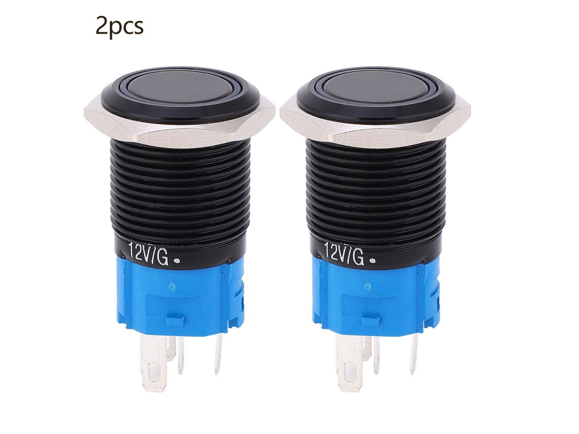 2 Interruptores Pulsadores De 5 Pines, 16 Mm, 12 V Cc, Autoblocantes, Ip65, Con Luz Blanca, De Acero Inoxidable.