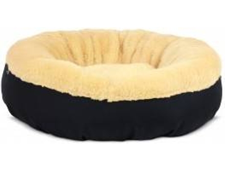 Cama Redonda para Perros y Gatos GAUTY Tela Impermeable y pelo (Beige y Negro - 57 cm)