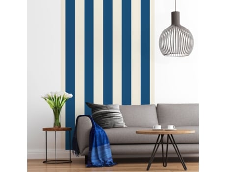 Papel de Pared Panorámico PLAGE Franja Azul Espíritu Marino Tendencia Listrada 250 cm X 150 cm