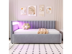 Sofá Cama 90x200 - Con Led Y Almacenamiento Hidráulico, Diseño De Rayas Verticales, Cabeceros Laterales Ajustables, Somier, Terciopelo - Gris Claro