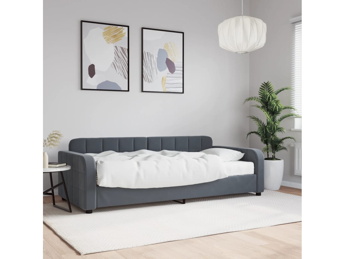Sofá Cama Con Colchón Terciopelo Gris Oscuro 90x190 Cm