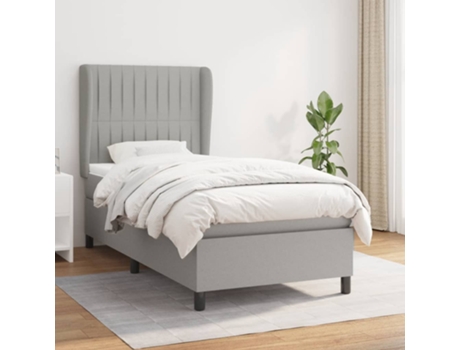 vidaXL Cama con somier y colchón 90x200 cm tela gris claro