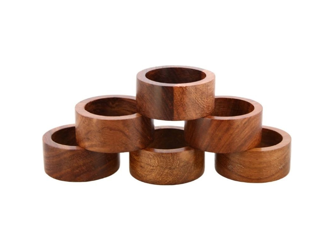 2026-anillos De Servilleta De Madera Artesanal Sleek Plano Para Uso Diario Decorativo - Set De 6