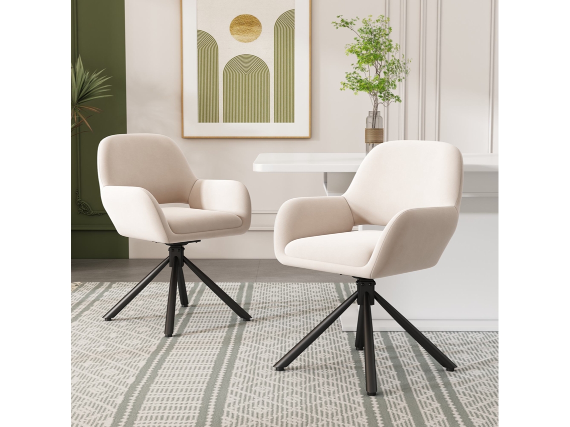 Silla de comedor giratoria de 2 piezas con brazos, diseño moderno y sencillo, estilo beige