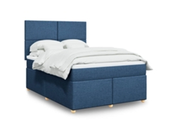 Cama Box Spring Con Colchón Tela Azul 160x200 Cm