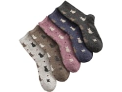 Calcetines Largos Y Cálidos, 5 Pares, Estampado De Gatitos, Lana Elástica Transpirable Para Otoño E Invierno.