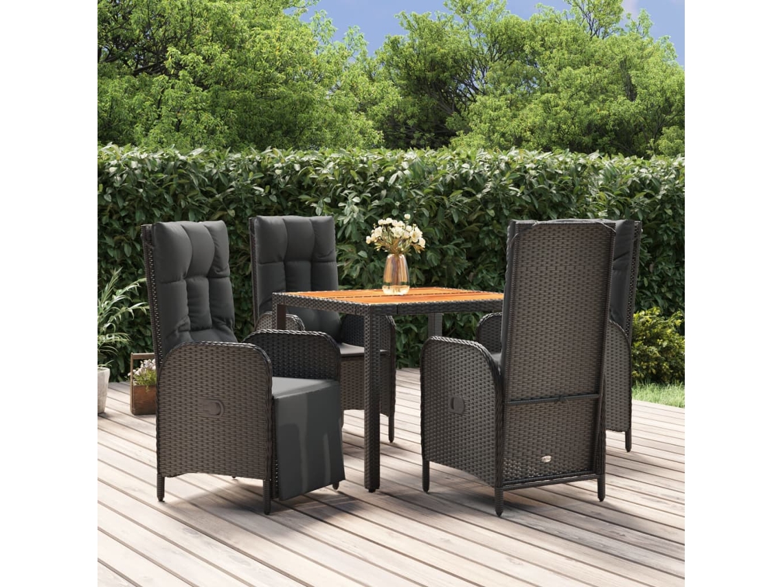 Juego de comedor de jardín de 5 piezas con cojines, mimbre sintético negro, DKD Home Decor