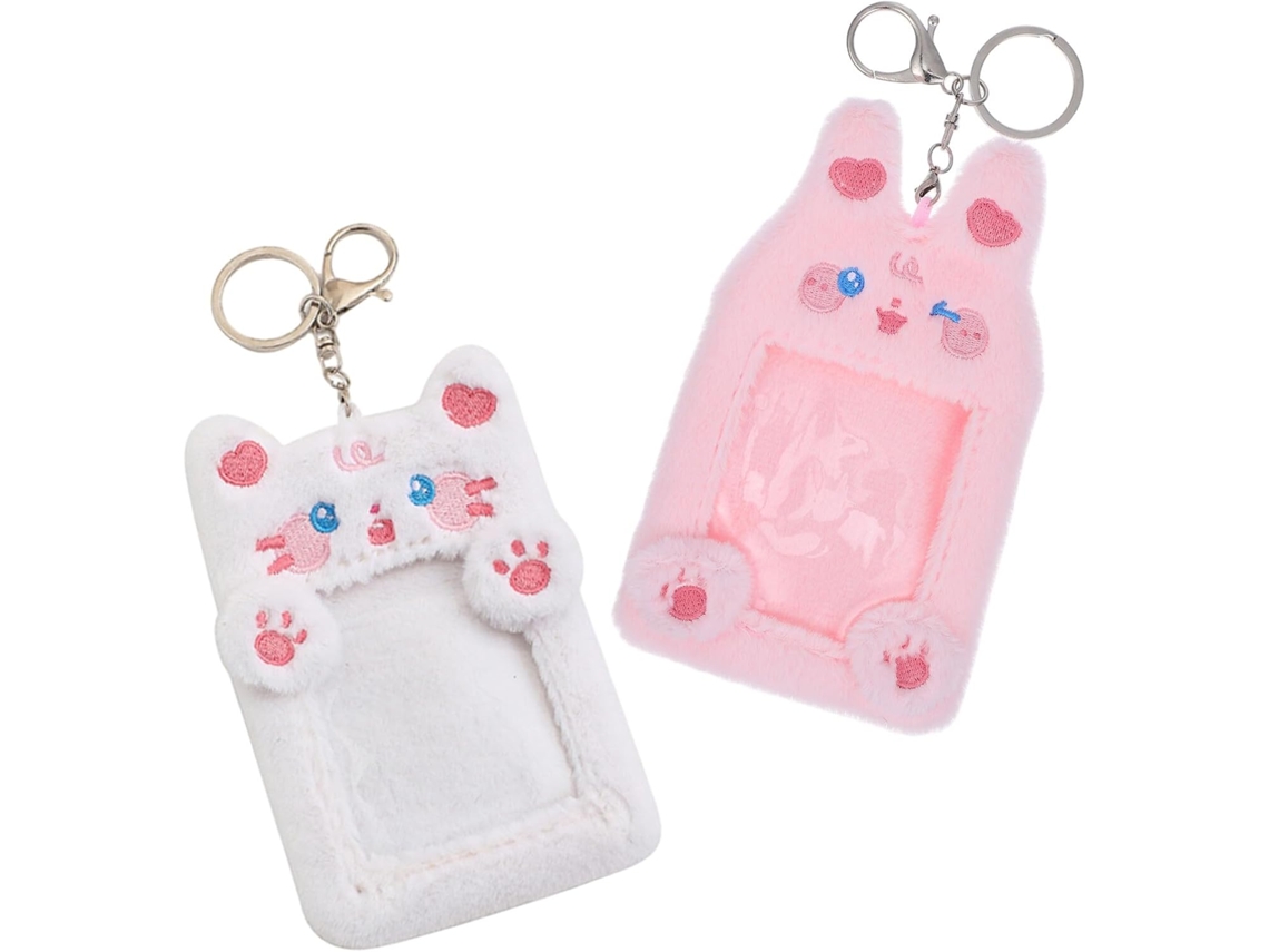 Tarjetero De Peluche Ciieeo, 2 Llaveros Metálicos Seguros, Estuche Compacto Para Tarjetas