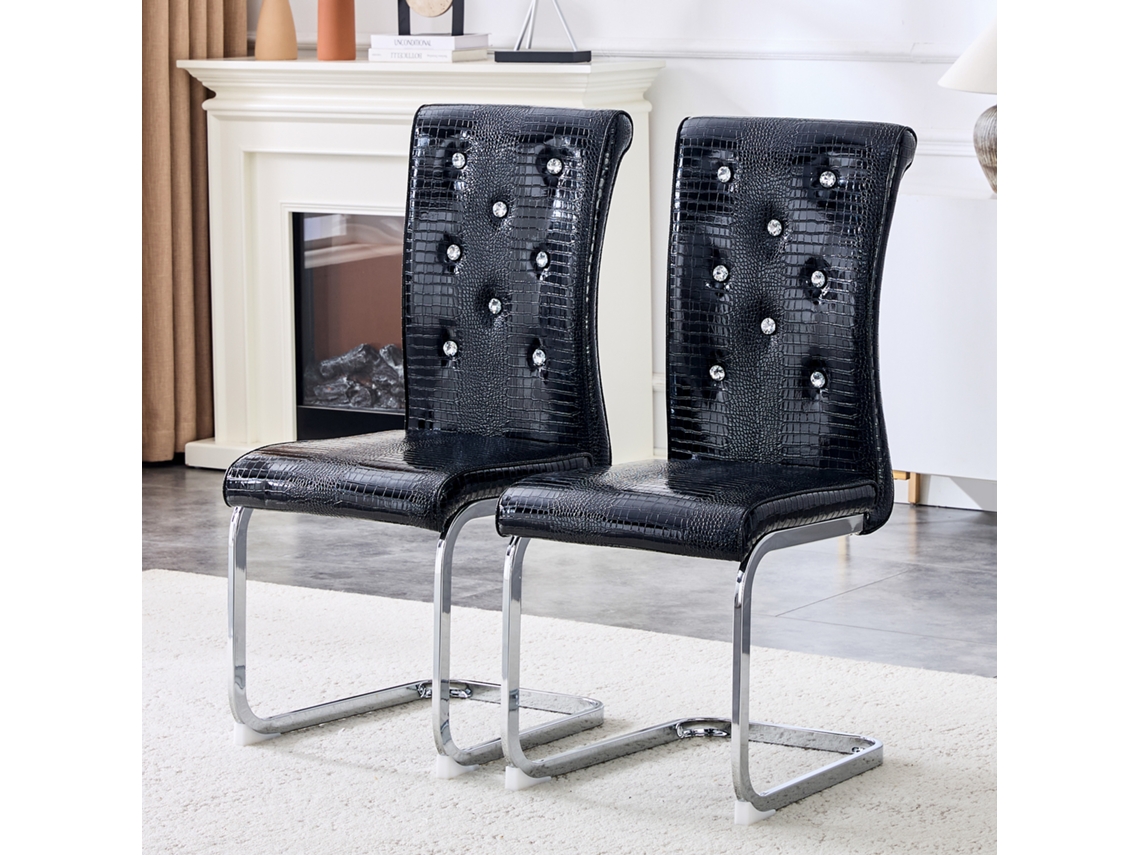 Juego De 2 Sillas De Comedor Retro Con Piel De Cocodrilo Cristalina Y Patas Galvanizadas.