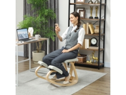 Silla ergonómica de rodillas con respaldo, cojines acolchados y estructura de madera para una mejor postura, ideal para uso en la oficina, color crema.