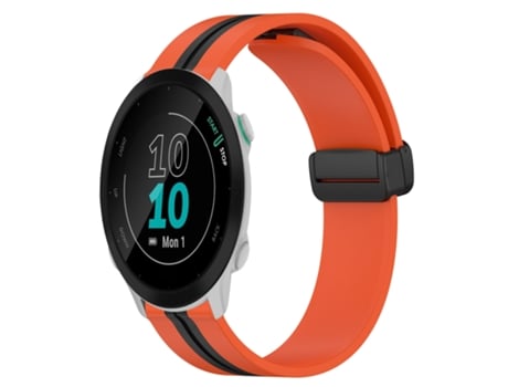 Correa de reloj inteligente para Garmin Forerunner 55, correa de silicona de 20 mm con cierre magnético plegable (naranja + negro)
