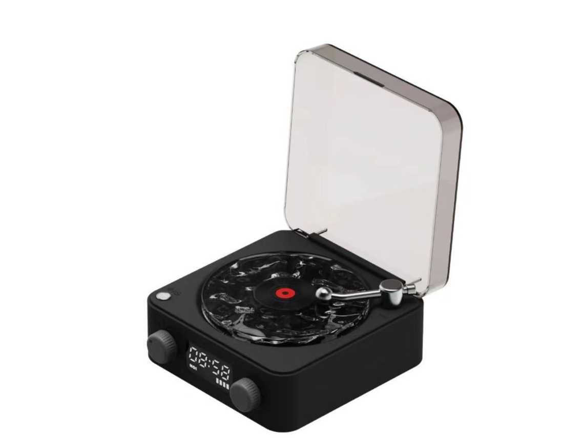 Altavoz Bluetooth retro: ruido blanco, sonido vinilo. Mini inalámbrico.