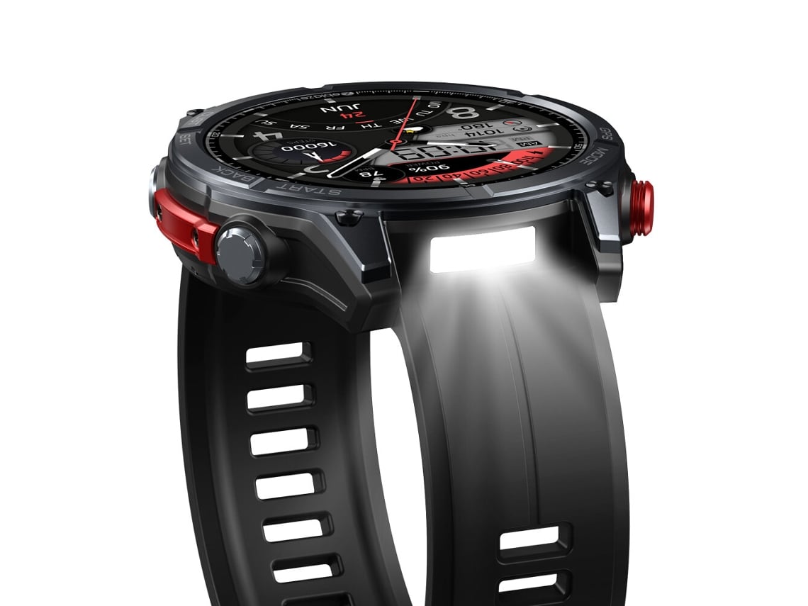 Smartwatch Zeblaze Stratos 4 Naranja, pantalla AMOLED de 1,43 pulgadas, GPS, resistencia al agua 5ATM e IP69K, con brújula y altímetro barométrico.