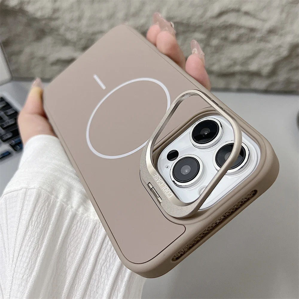 (iphone 16 Plus, Dorado) Funda Magnética A Prueba De Golpes Para Iphone, Funda Protectora Con Soporte De Silicona Líquida.