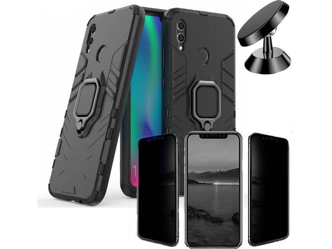 Kit Carcasa, Protector Privacy y Soporte Magnetico Honor 10 Lite Military Defender Negro