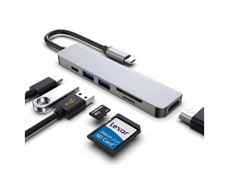 Hub USB-C 6 en 1 para MacBook-Pro Tipo C Adaptador 4K HDMI Lector de tarjetas SD multipuerto (gris) BISBISOUS