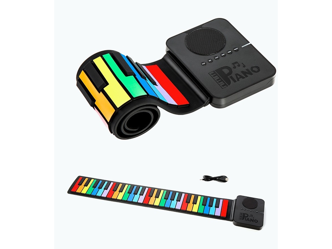 Piano electrónico plegable de 37 teclas, recargable, con función de grabación y 8 timbres (arcoíris)