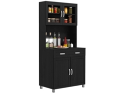 Aparador Alto De Cocina, Mueble De Cocina Con 4 Puertas, Cajón, Encimera, Estantes Ajustables, 80x48x170cm, Negro