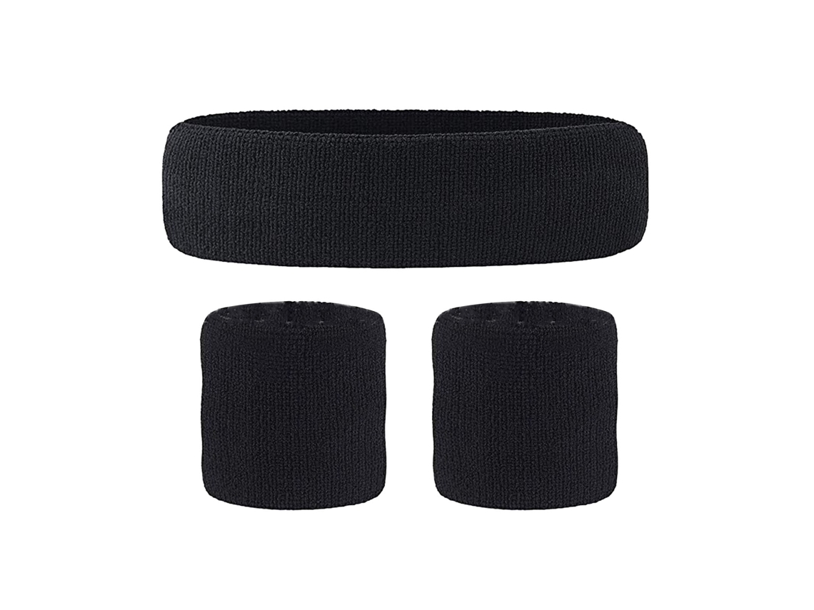 Conjunto De Pañuelo Y Muñequera Negros Para Deportes, Correr Y Fitness Para Hombres Y Mujeres.