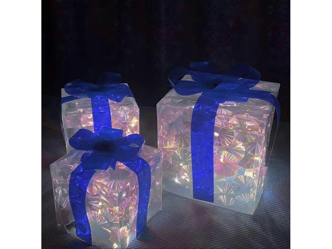 Juego De 3 Cajas De Regalo Navideñas Plegables E Iluminadas Con Luces Cálidas Y Pilas Incluidas.